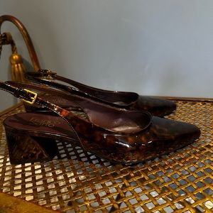 Tortoise sling back pumps
